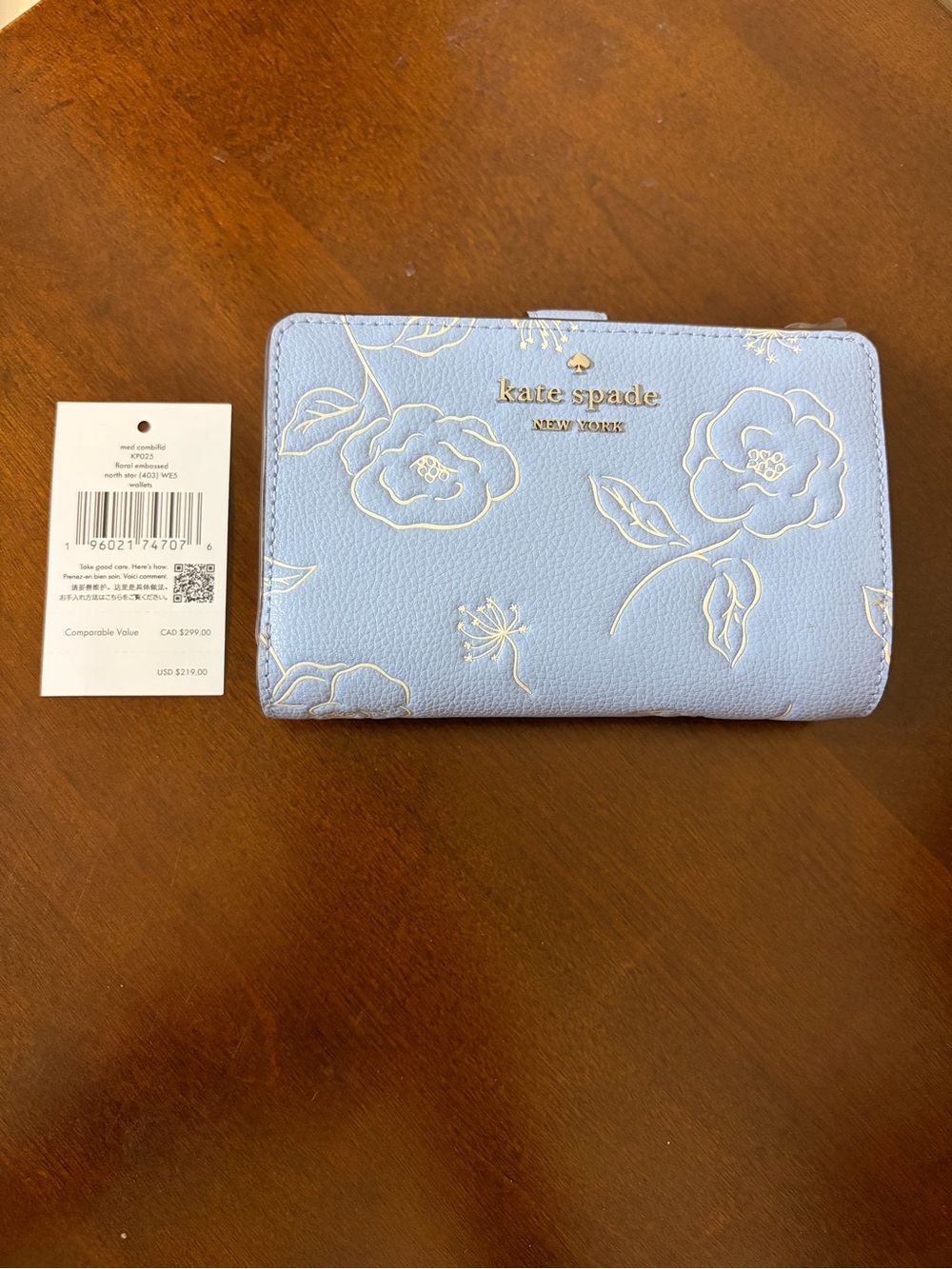 kate spade Floral Medium Bifold Wallet in North Star Blue MSRP $219